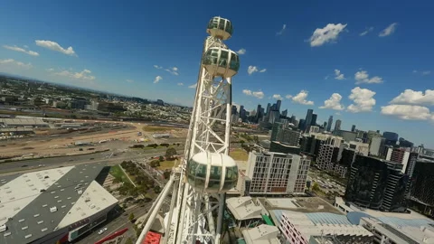 Ferris wheel in Melbourne FPV drone video. Amusement park. Stock Footage 249756653