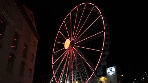 Ferris wheel at night with colored lights 01 Stock Footage 108602461