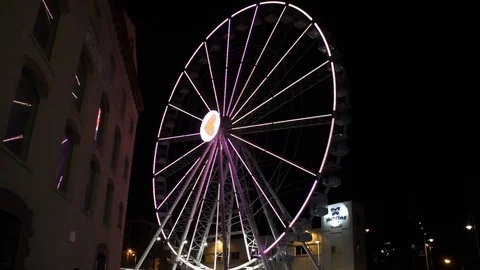 Ferris wheel at night with colored lights 04 Stock Footage 108602513