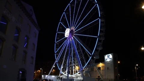 Ferris wheel at night with colored lights 02 Stock Footage 108602643