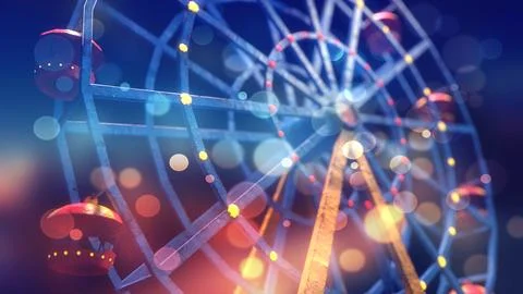 Ferris wheel night view. With the rays from the lanterns. 3d-rendering Stock Illustration