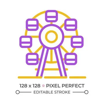 Ferris wheel pixel perfect two color line icon Stock Illustration