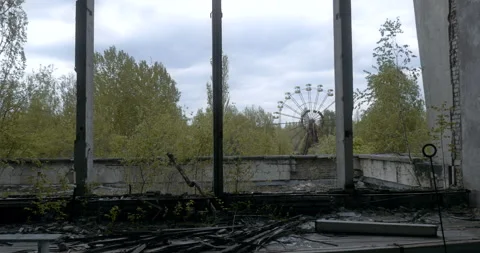 The Ferris wheel in Pripyat view from building Stock Footage 200835468