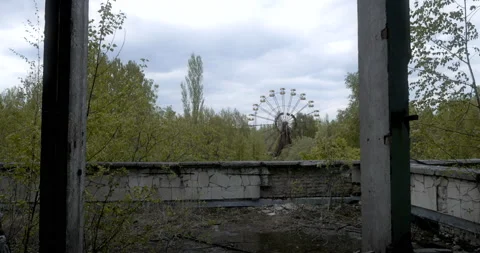The Ferris wheel in Pripyat view from building Stock Footage 200835607