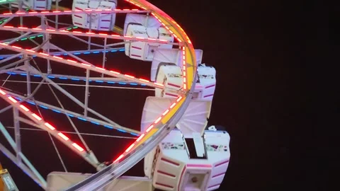 Ferris Wheel With Rainbow Lights At Night Amusement Park Stock Footage 294802762