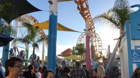 Ferris Wheel Roller Coaster Carnival Rides Doing Loop Stock Footage 112894472