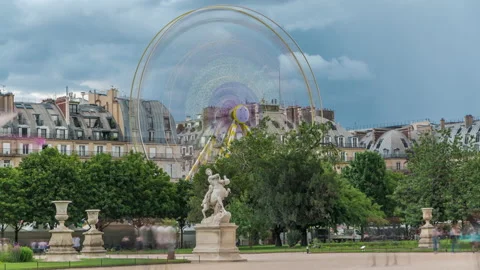 Ferris wheel Roue de Paris on Tuileries Garden timelapse. Paris, France. Stock Footage 142136479