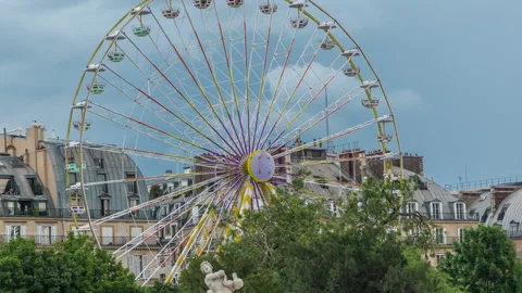 Ferris wheel Roue de Paris on Tuileries Garden timelapse. Paris, France. Stock Footage 236826252