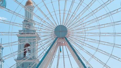 Ferris wheel structure against blue sky in leisure park concept photo Stock Photos