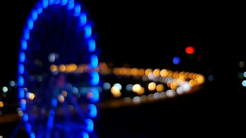 Ferris wheel . View from the hotel window at night. night city Stock Footage 75345724