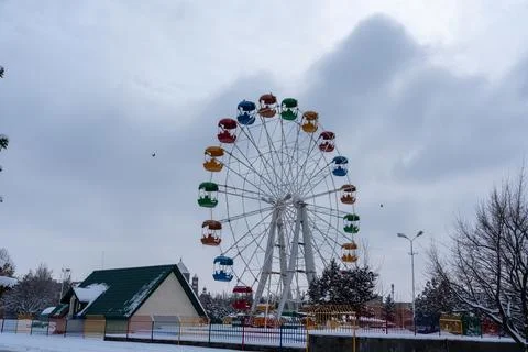 Ferris wheel in winter, carousel Stock Photos
