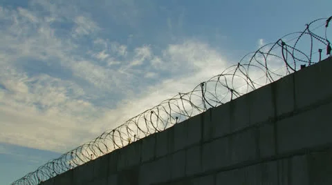 Ferro-concrete protection with a barbed wire. Stock Footage 27089998