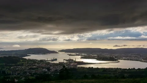 Ferrol Estuary View from Coto do Rei Fene Galicia Time-Lapse Stock Footage 137564705