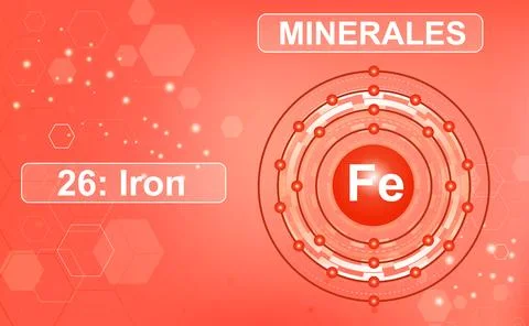 Ferrum, Fe, 26th element of the periodic table of elements. Abstract red gr.. Stock Photos