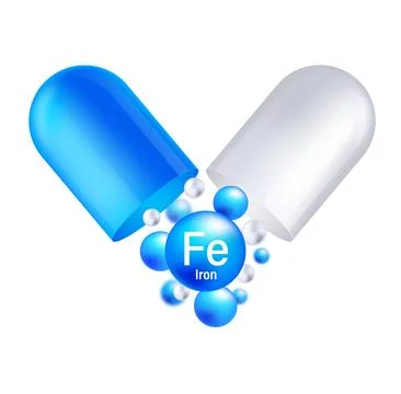 Ferrum, Fe. Icon structure chemical element round shape circle light blue Stock Illustration