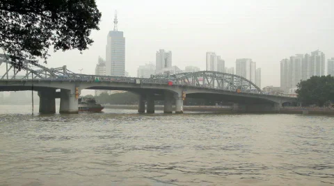 Ferry across the bridge Stock Footage 734177