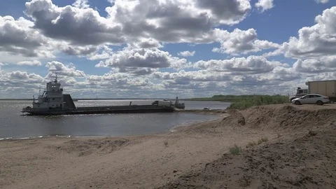 Ferry across the river Stock Footage 74927673