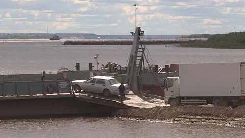 Ferry across the river Stock Footage 74927729