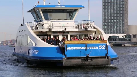 Ferry in Amsterdam, Holland Stock Footage