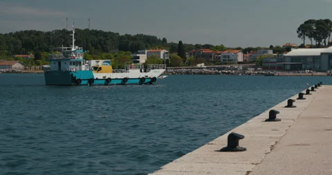 Ferry Approaching Waterfront Pier In Rovinj Croatia Stock Footage 335838259
