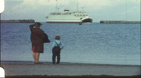 Ferry arrival, Fehmarn, Germany (vintage 8 mm amateur film) Stock Footage 7901091