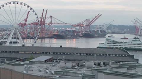 Ferry arrives at harbor Stock Footage 32692022