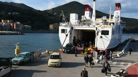 A ferry arrives in port Stock Footage 62257156
