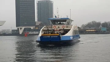 Ferry arriving Amsterdam Stock Footage