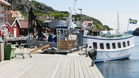 Ferry arriving to harbor Stock Footage 91250556