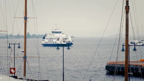 Ferry is arriving in Oslo dock Stock Footage 124746994