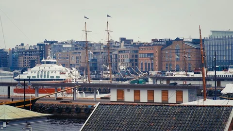 Ferry is arriving in Oslo dock Stock Footage 124748216