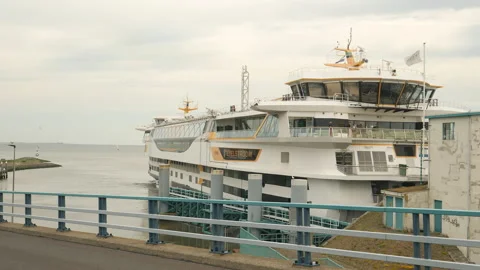 Ferry arriving from Texel island, Netherlands. Close up. Stock Footage 133505853