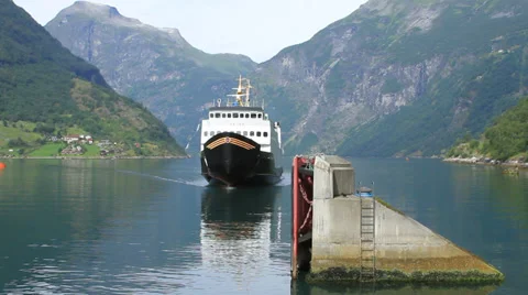 Ferry boat approaches and opens up as it passes Stock Footage 27523084
