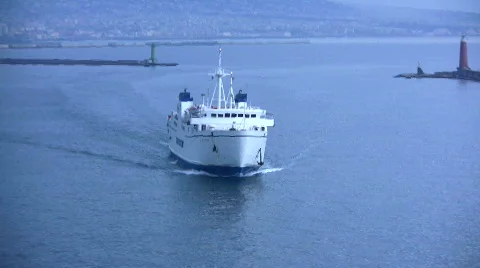 Ferry boat approaching Stock Footage 89058