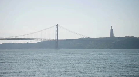 Ferry boat crossing the Tagus river Stock Footage