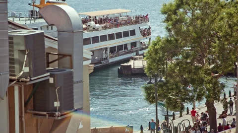 Ferry Boat Leaving Dock Stock Footage 26208708
