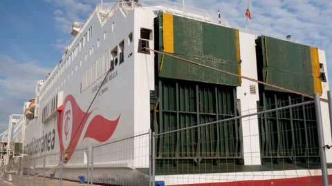 Ferry boat moored at the dock Stock Footage 116617621