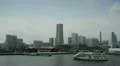 Ferry Boat Passing Ferryboat Port Harbor Cruise Ship Yokohama Skyline Japan Day HD Footage