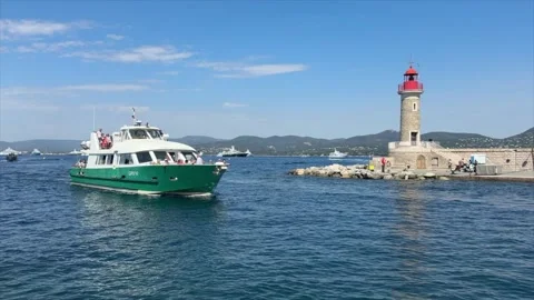 Ferry Boat Passing Saint Tropez Lighthouse 스톡 동영상 337024206