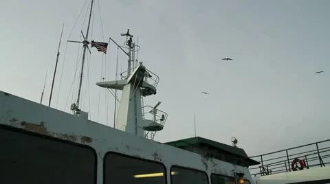 Ferry Boat Radars with American Flags and Seagulls Video stock 20497948
