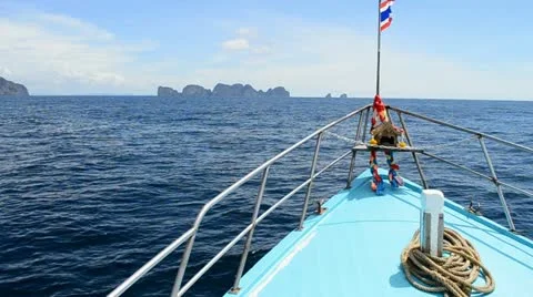 Ferry boat sail to phi phi island of phuket thailand Stock Footage 22373483