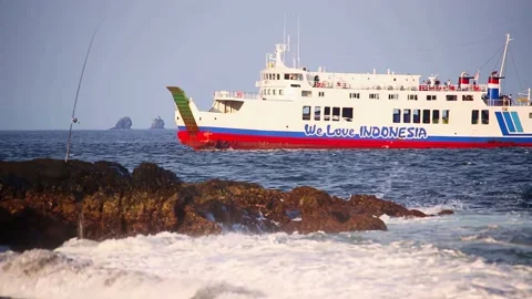 Ferry boat traffic in Indonesia, Java and Bali island Stock Footage 222019892