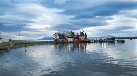 Ferry boat trucks loading containers Видео 31809269