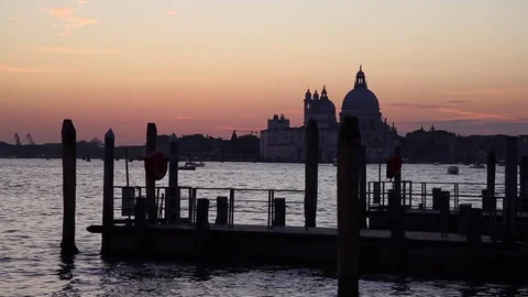 Ferry Boat in Venice during the sunset Stock Footage