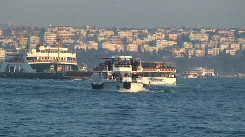 Ferry boats float on the Bosphorus. Istanbul Stock Footage 50982098