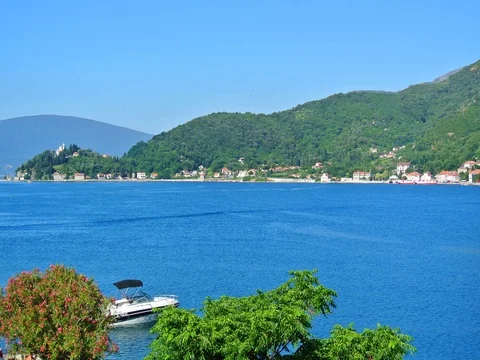 A ferry in the Boka Bay of Kotor in Montenegro, from Lepetane to Stock Footage