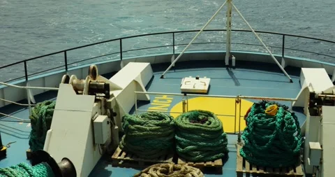 Ferry bow contains equipment for functioning of system and provides safety Stock Footage 310313110