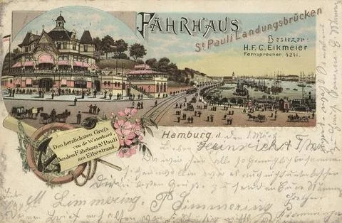 Ferry building and station of the elevated railway in St Pauli Hamburg Germany Ilustración de archivo