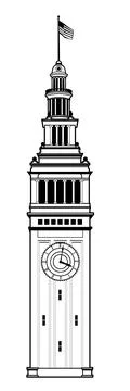 Ferry Building Clock Tower in San Francisco, California vector illsutration Illustrazione stock
