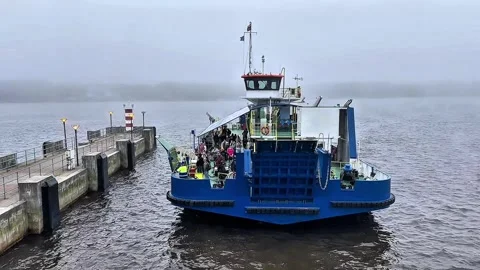 Ferry Carries Passengers to Klaipeda’s First Crossing on April 4, 2025 Stock Footage 308451695